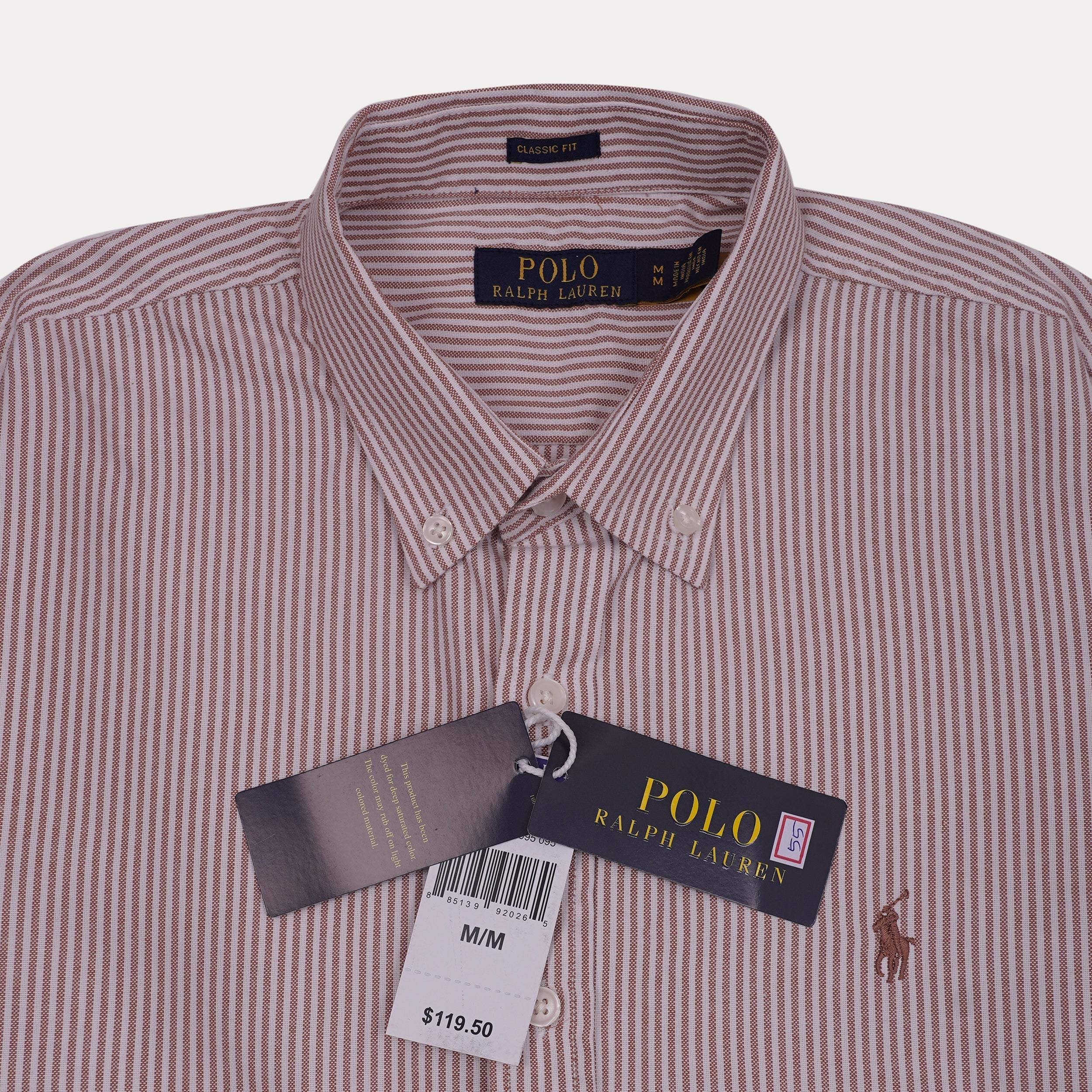 POLO RALPH LAUREN Blazing Coral Classic Fit Long Sleeve Striped Shirt