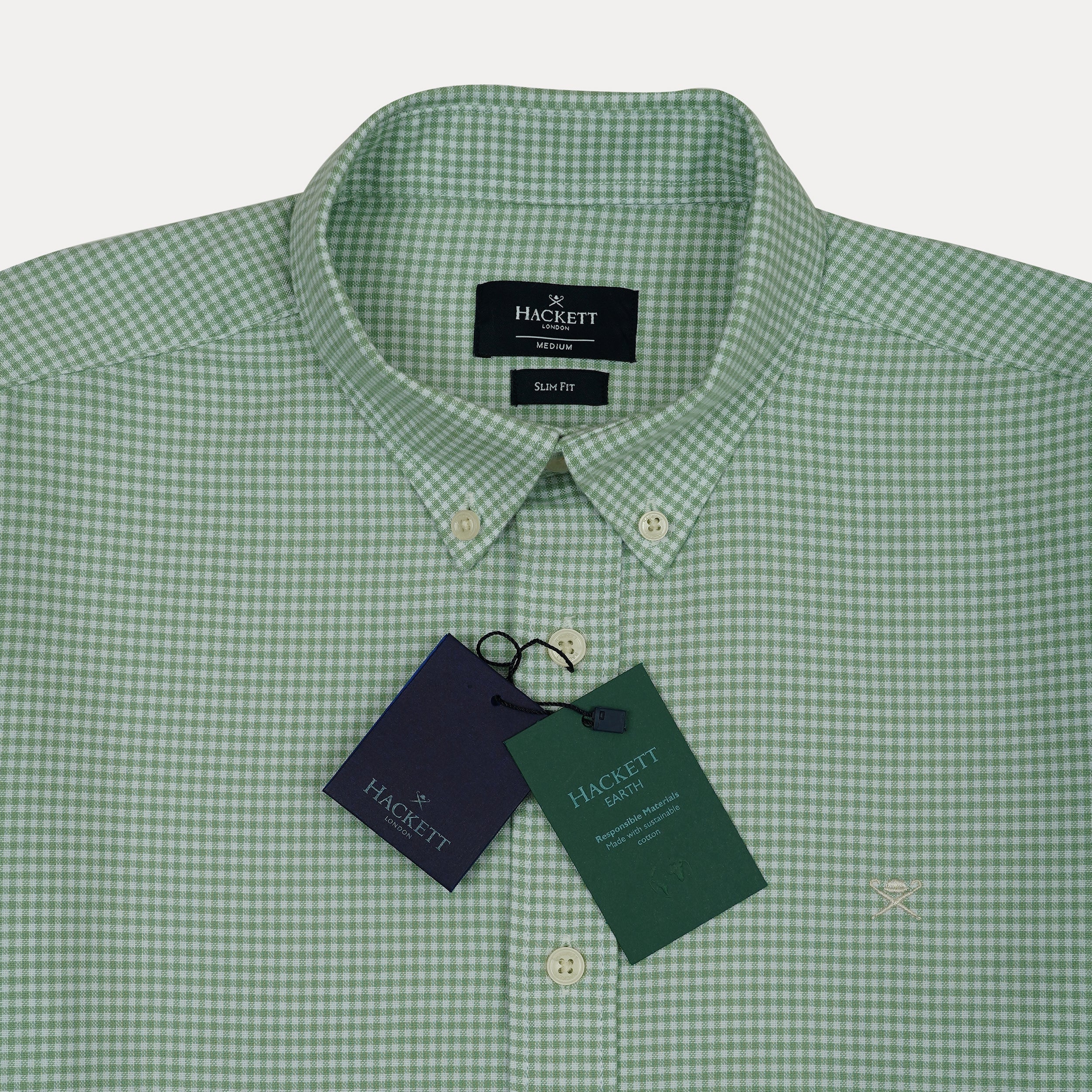 HACKETT Enchanted Sage Tailored Fit Long Sleeve Gingham Shirt