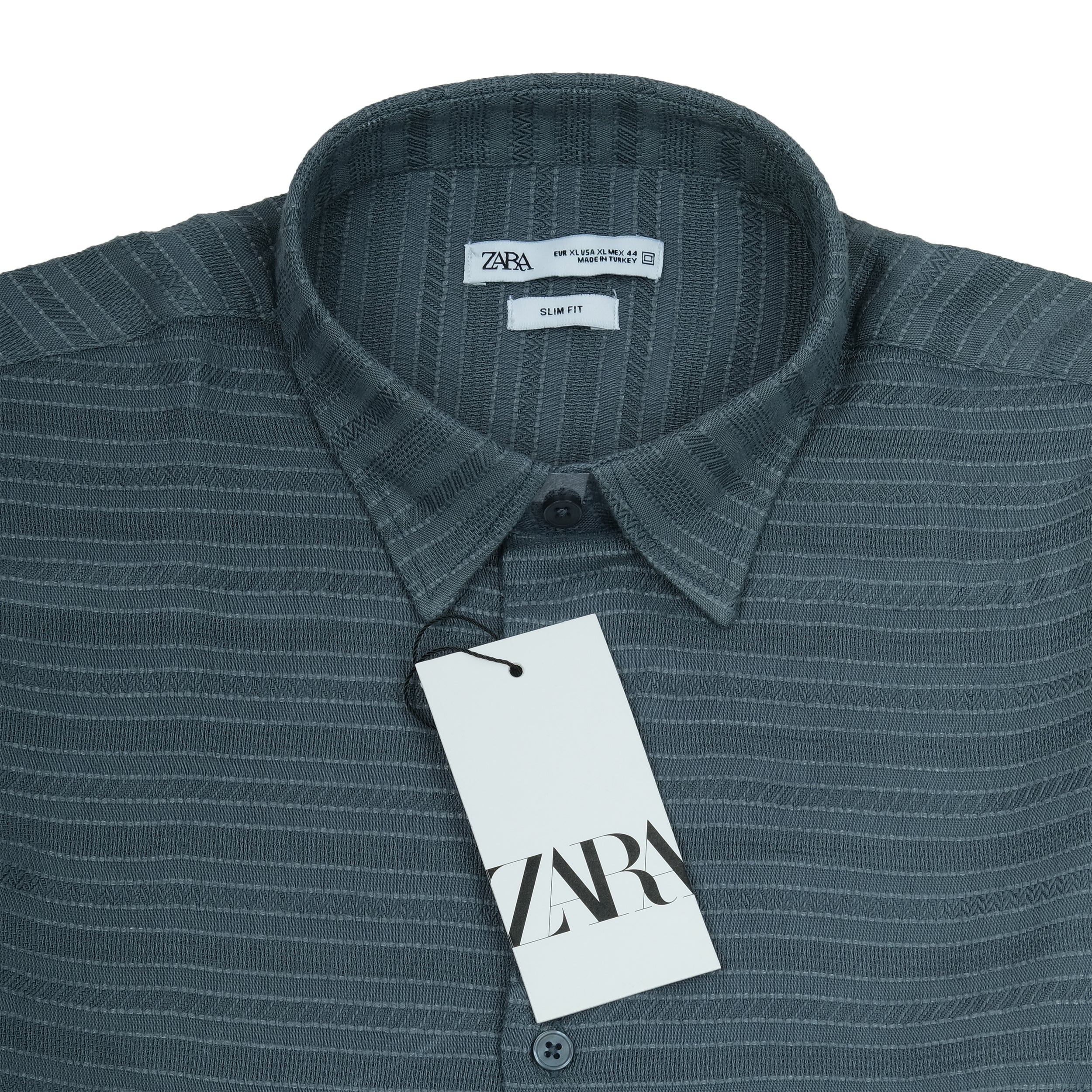 ZARA Mystic Ash Slim Fit Short Sleeve Textured Shirt