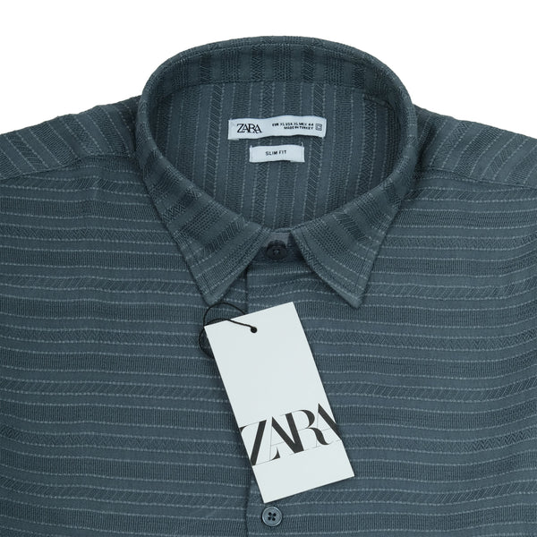 ZARA Mystic Ash Slim Fit Short Sleeve Textured Shirt
