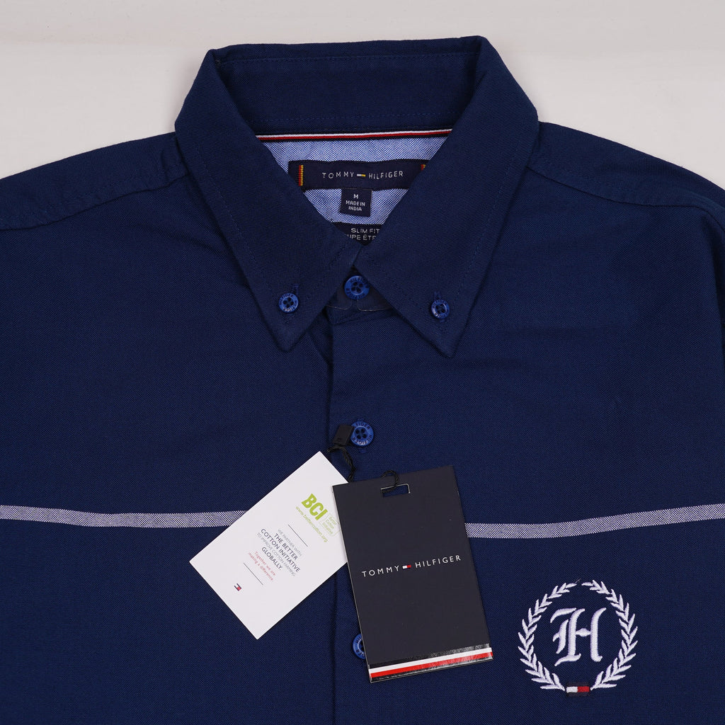 TOMMY HILFIGER Prismatic Indigo Tailored Fit Long Sleeve Button-Up Shirt