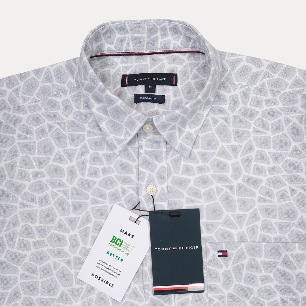 TOMMY HILFIGER Misty Silver Modern Fit Long Sleeve Button-Up Shirt