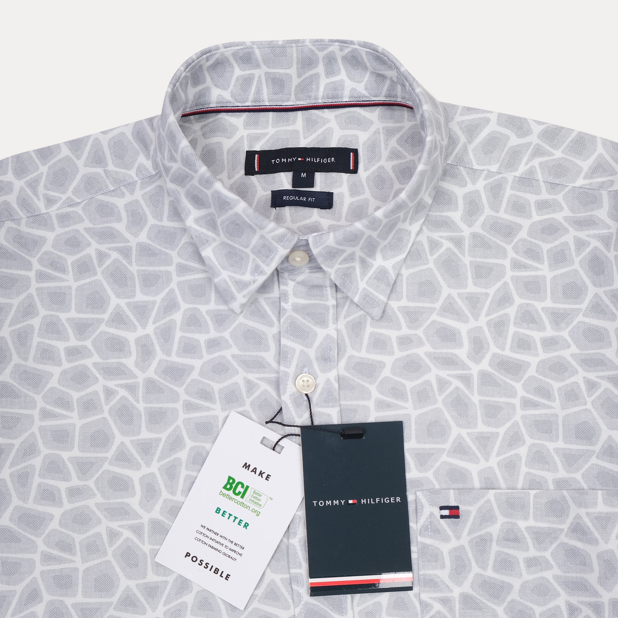 TOMMY HILFIGER Misty Silver Modern Fit Long Sleeve Button-Up Shirt