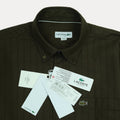 Lacoste Men's Long Sleeve Striped Button-Up Shirt in Olive Green