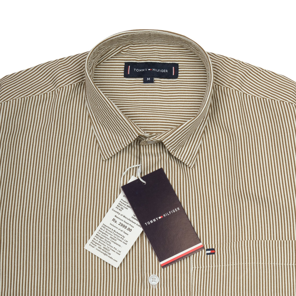 TOMMY HILFIGER Rustic Walnut Classic Fit Striped Button-Up Shirt