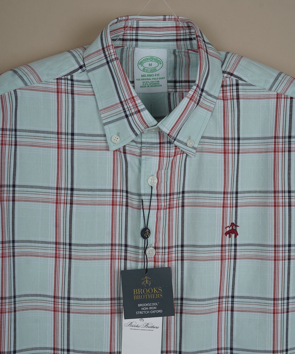 BROOKS BROTHERS Seraphic Seafoam Tailored Fit Long Sleeve Stretch Oxford Shirt