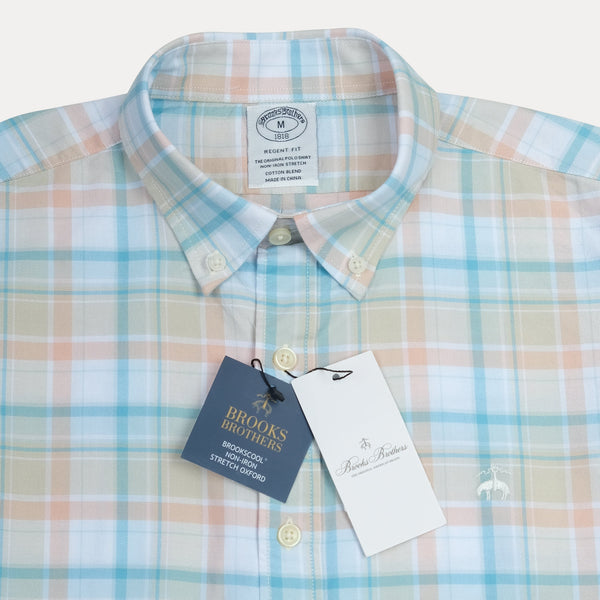 BROOKS BROTHERS Tranquil Teal Tailored Fit Long Sleeve Stretch Oxford Shirt