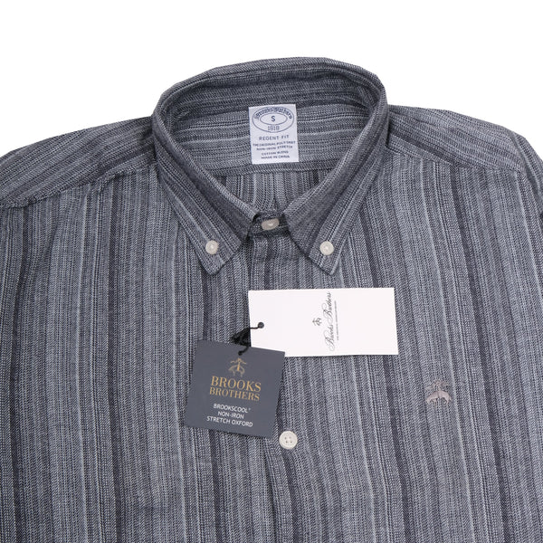 BROOKS BROTHERS Midnight Slate Regent Fit Long Sleeve Stripe Oxford Shirt