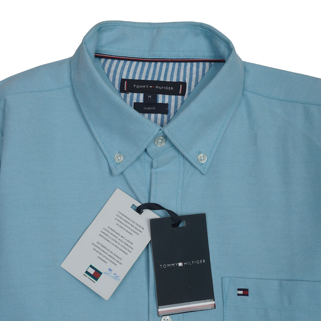 TOMMY HILFIGER Astral Teal Slim Fit Long Sleeve Button-Up Shirt