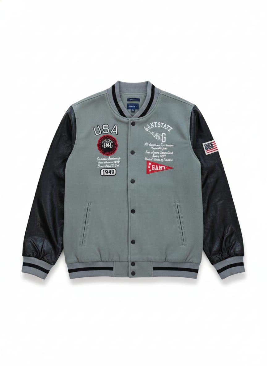 GANT Ultra Premium USA State Varsity Jacket with Leather Sleeves