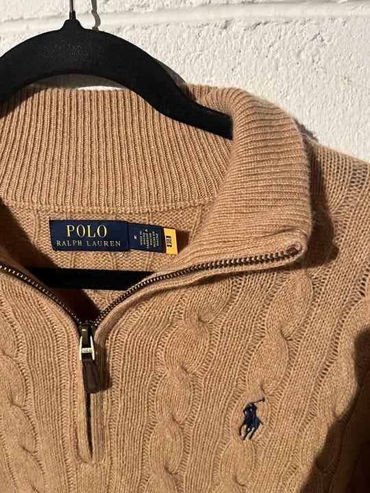 POLO RALPH LAUREN Caramel Whisper Luxe Fit Half-Zip Cable Knit Sweater