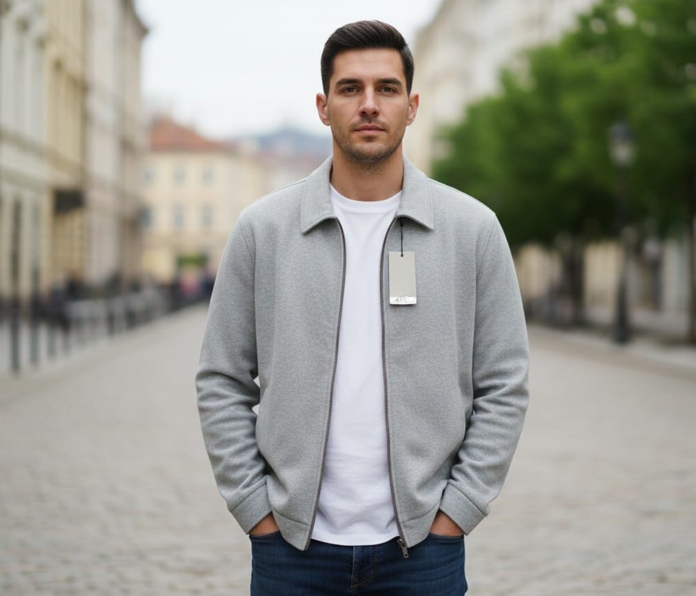 ZARA Modern Zip-Up Jacket in Light Grey