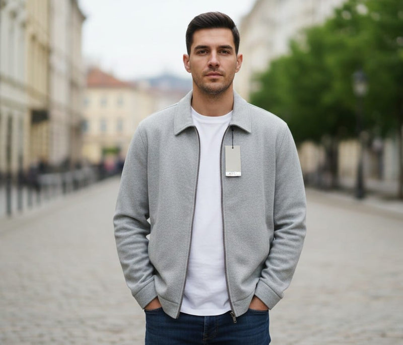 ZARA Modern Zip-Up Jacket in Light Grey