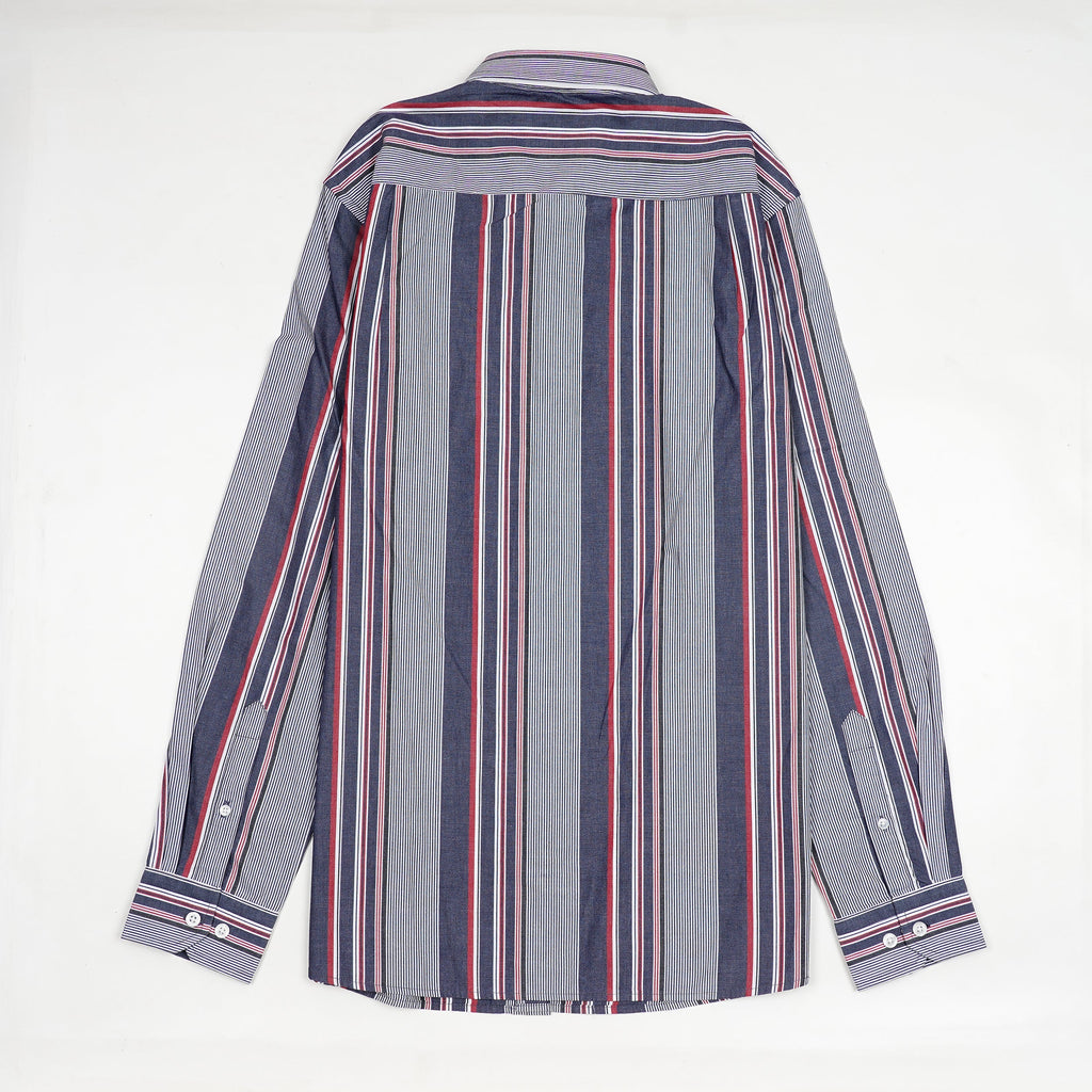 NAUTICA Oceanic Slate Tailored Fit Long Sleeve Striped Shirt