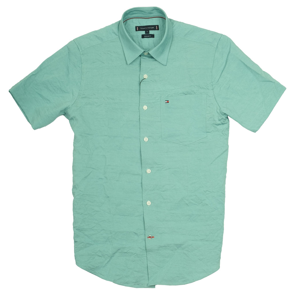 TOMMY HILFIGER Tranquil Teal Classic Fit Short Sleeve Button-Up Shirt