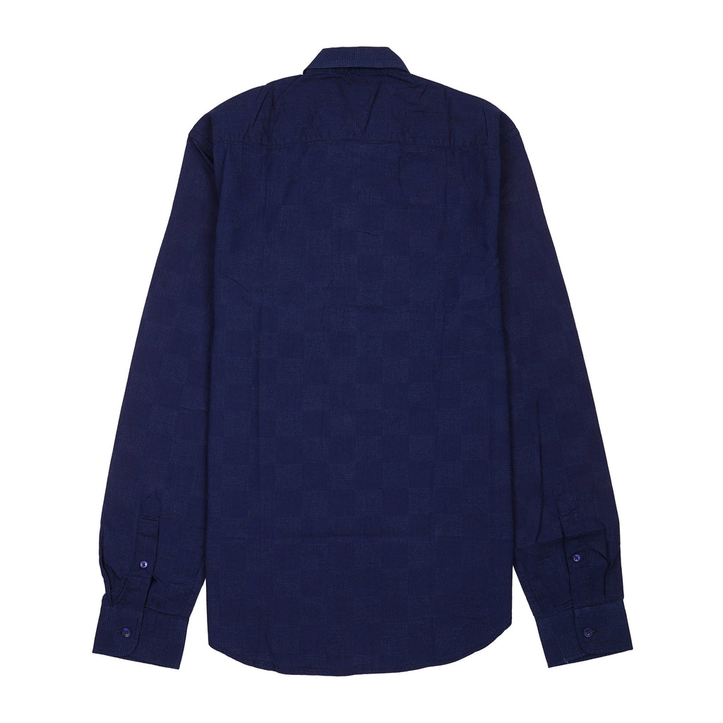HACKETT Midnight Sapphire Tailored Fit Long Sleeve Textured Check Shirt