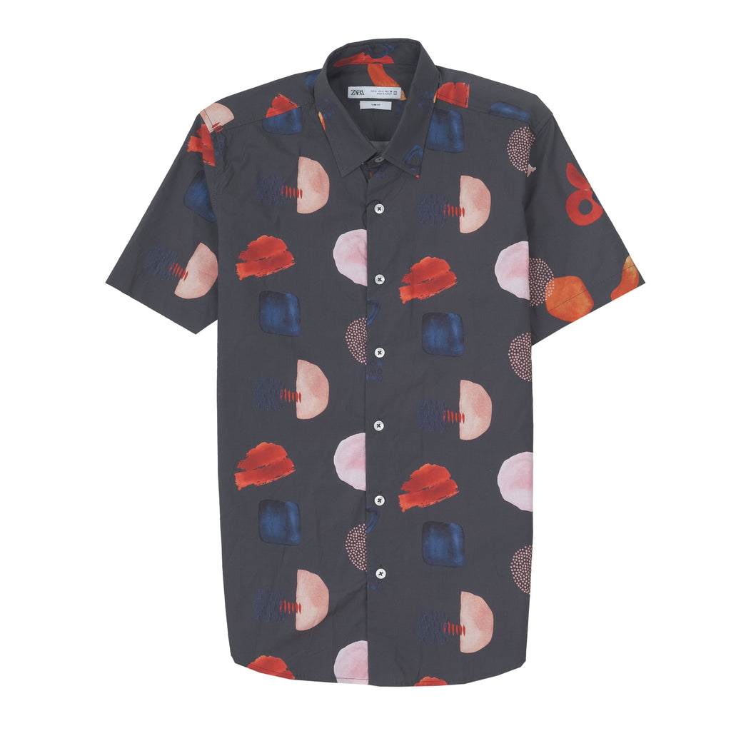 ZARA Charcoal Dreamscape Short Sleeve Casual Shirt