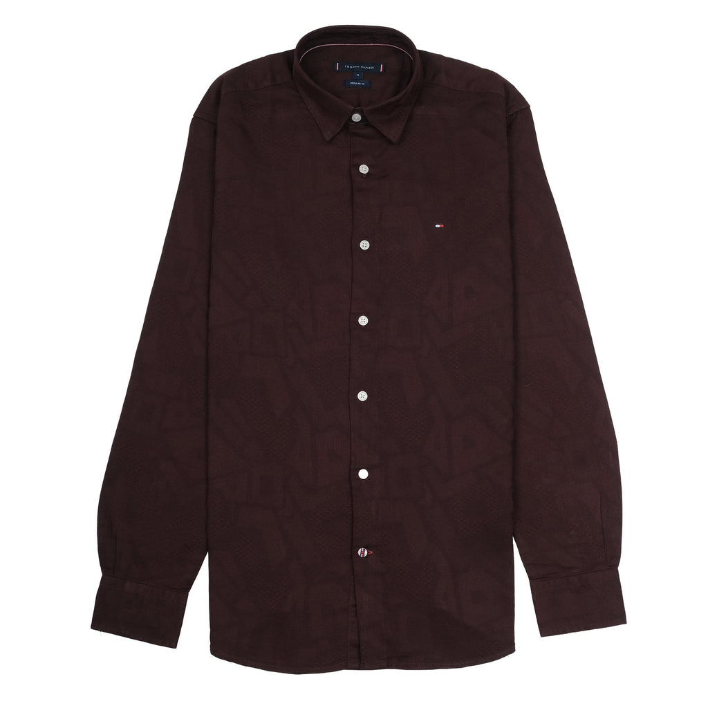 TOMMY HILFIGER Burgundy Wine Modern Fit Patterned Long Sleeve Shirt