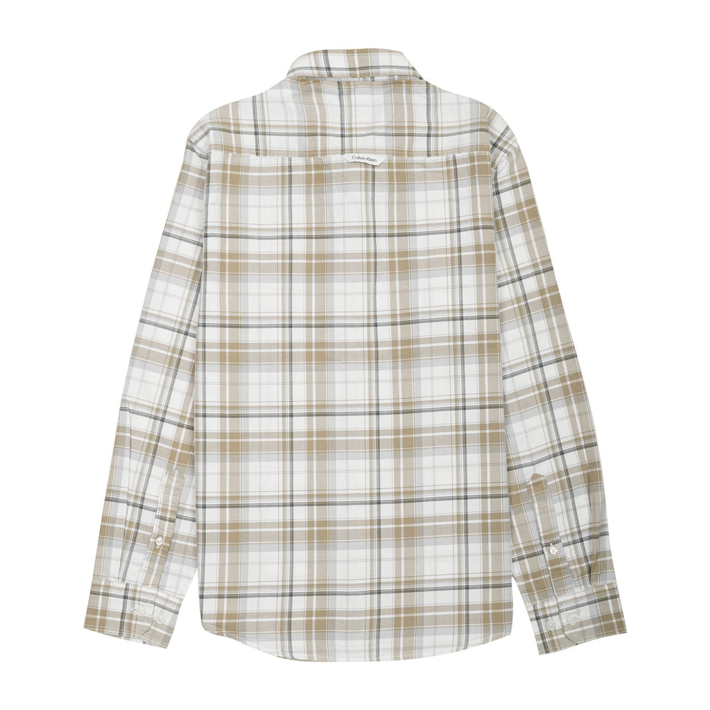 CALVIN KLEIN JEANS Driftwood Beige Tailored Fit Long Sleeve Check Shirt