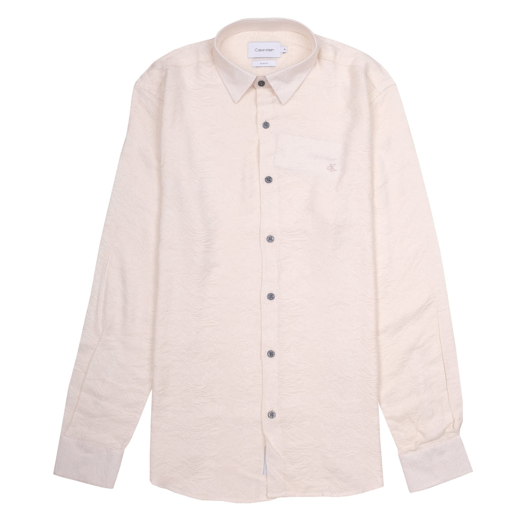 CALVIN KLEIN Creamy Almond Slim Fit Long Sleeve Button-Up Shirt
