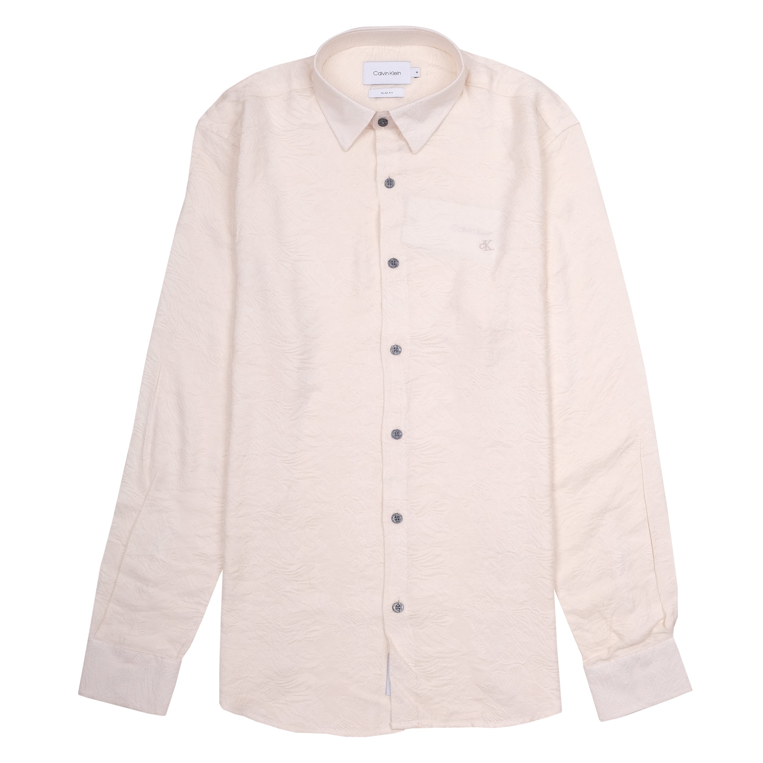 CALVIN KLEIN Creamy Almond Slim Fit Long Sleeve Button-Up Shirt