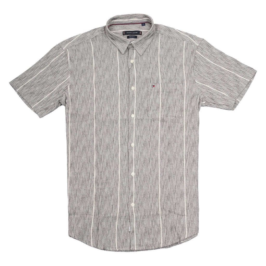 TOMMY HILFIGER Ashen Stripe Slim Fit Short Sleeve Casual Shirt
