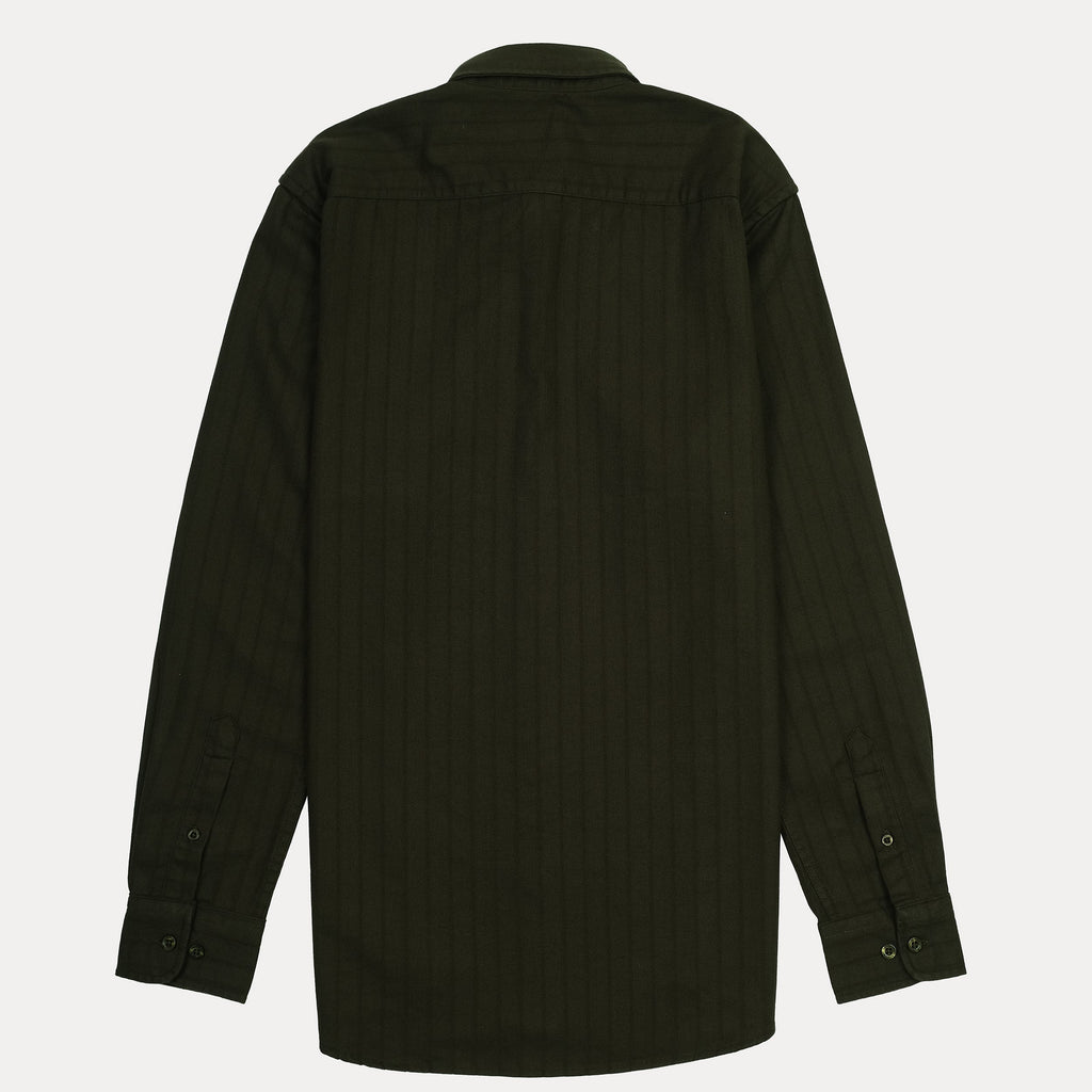 Lacoste Men's Long Sleeve Striped Button-Up Shirt in Olive Green