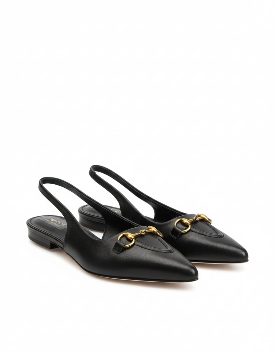 GUCCI Obsidian Shimmering Luxe Slingback Flats with Opulent Accents