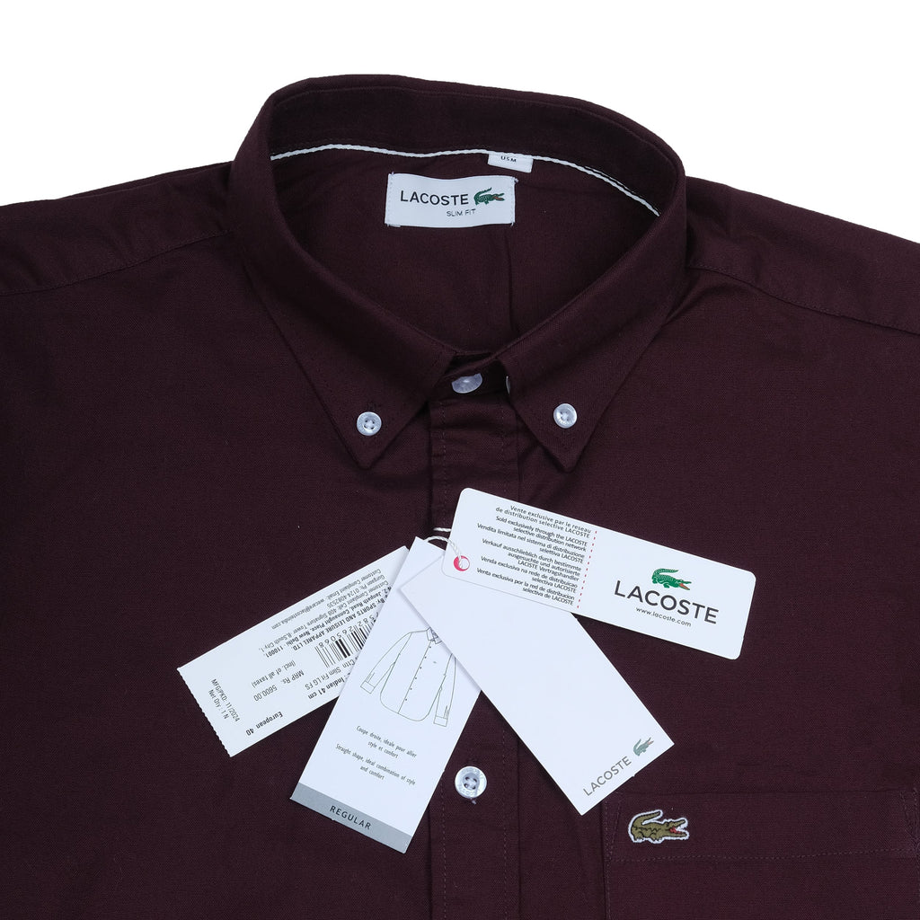 LACOSTE Deep Merlot Slim Fit Short Sleeve Button-Up Shirt