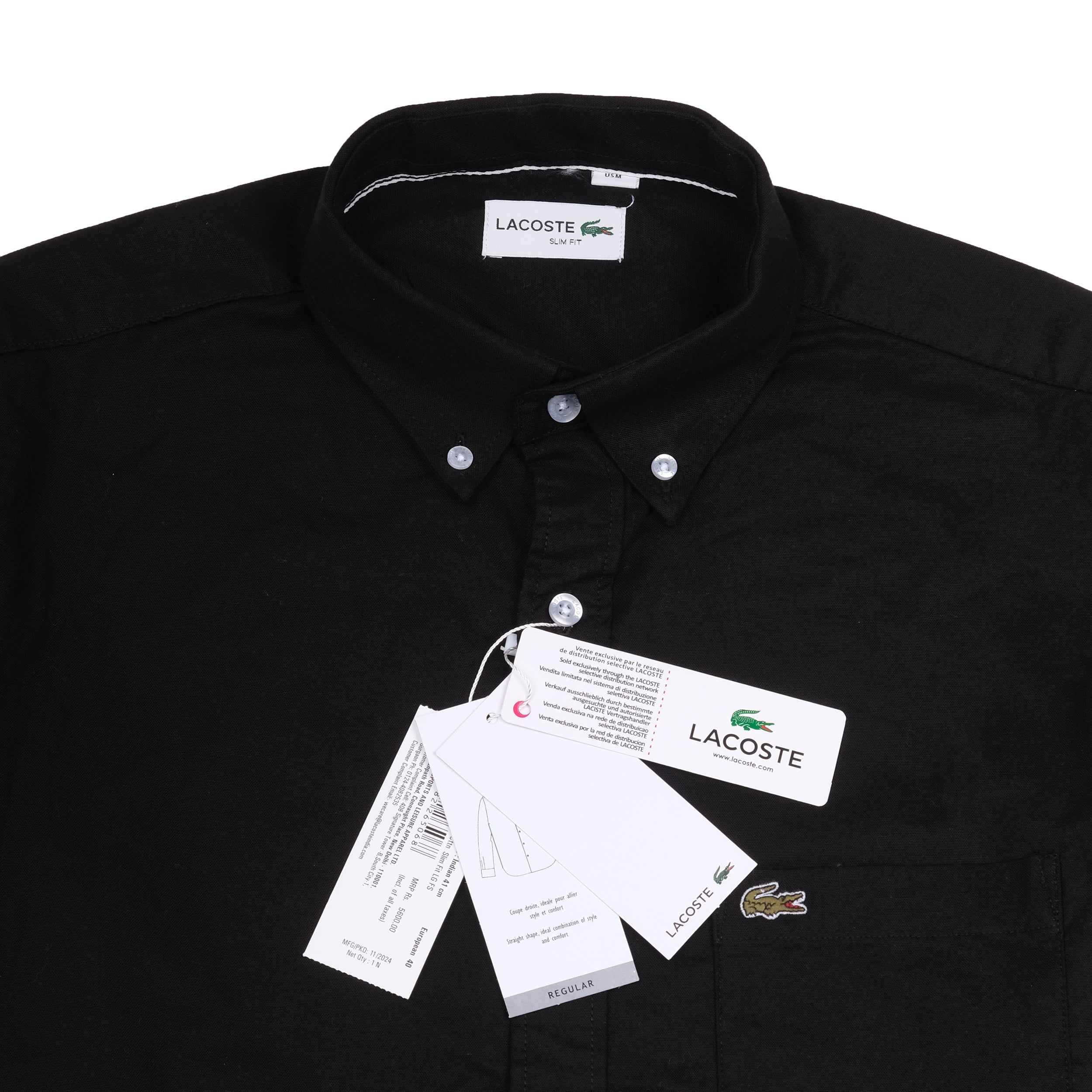 LACOSTE Onyx Noir Classic Fit Short Sleeve Button-Up Shirt