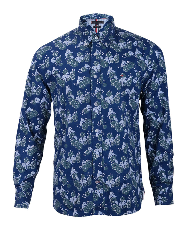 TOMMY HILFIGER Deep Sea Floral Slim Fit Long Sleeve Cotton Shirt