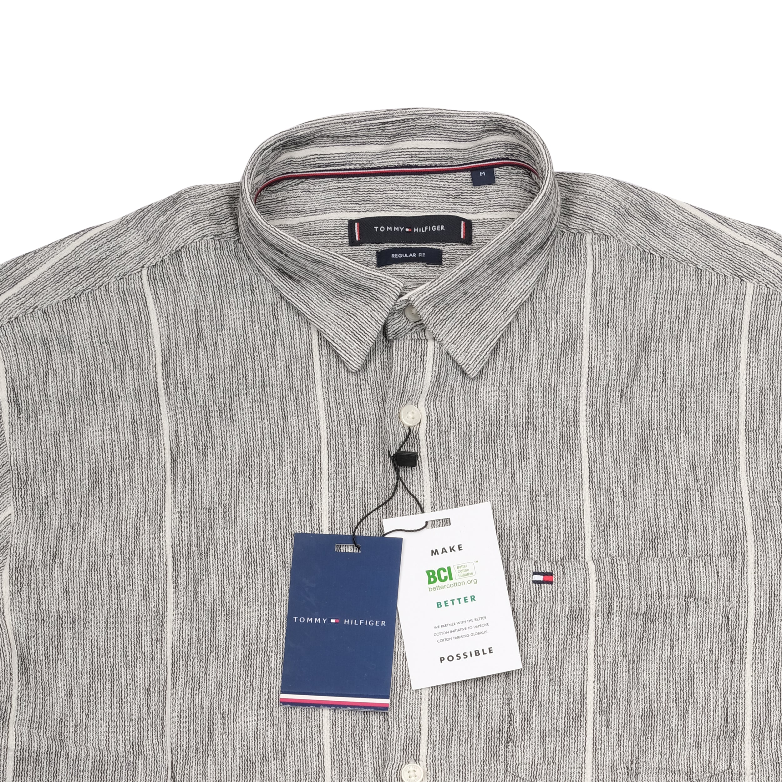 TOMMY HILFIGER Ashen Stripe Slim Fit Short Sleeve Casual Shirt