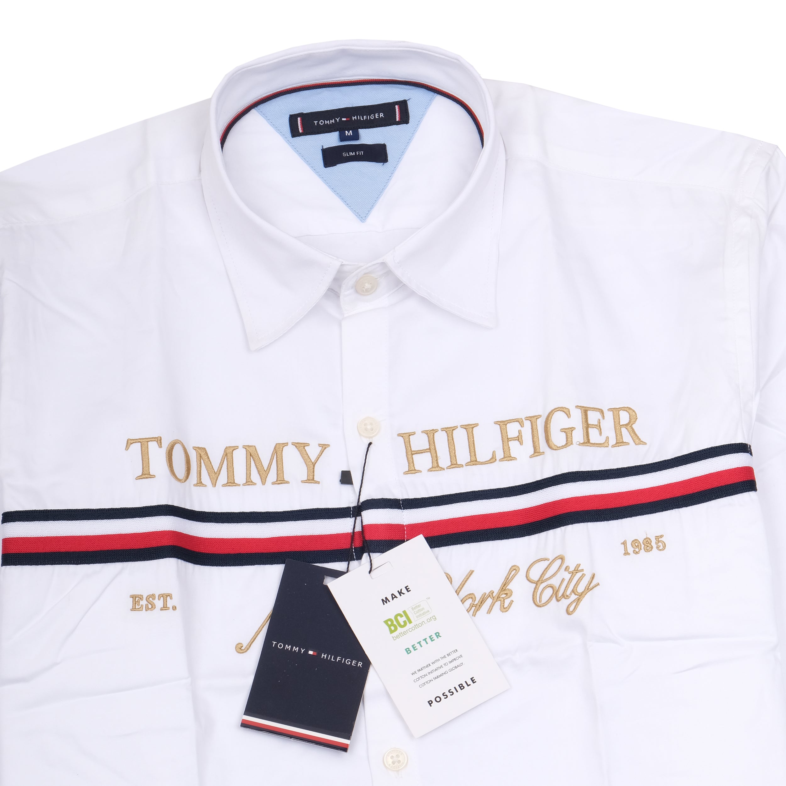 TOMMY HILFIGER Snowy Pearl Classic Fit Long Sleeve Striped Logo Shirt