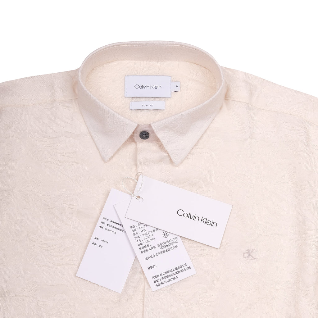 CALVIN KLEIN Creamy Almond Slim Fit Long Sleeve Button-Up Shirt