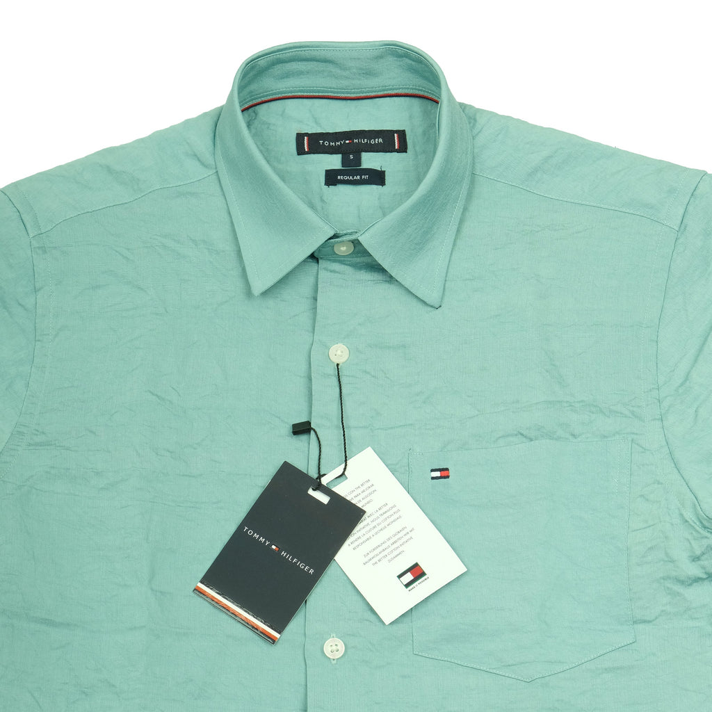 TOMMY HILFIGER Tranquil Teal Classic Fit Short Sleeve Button-Up Shirt