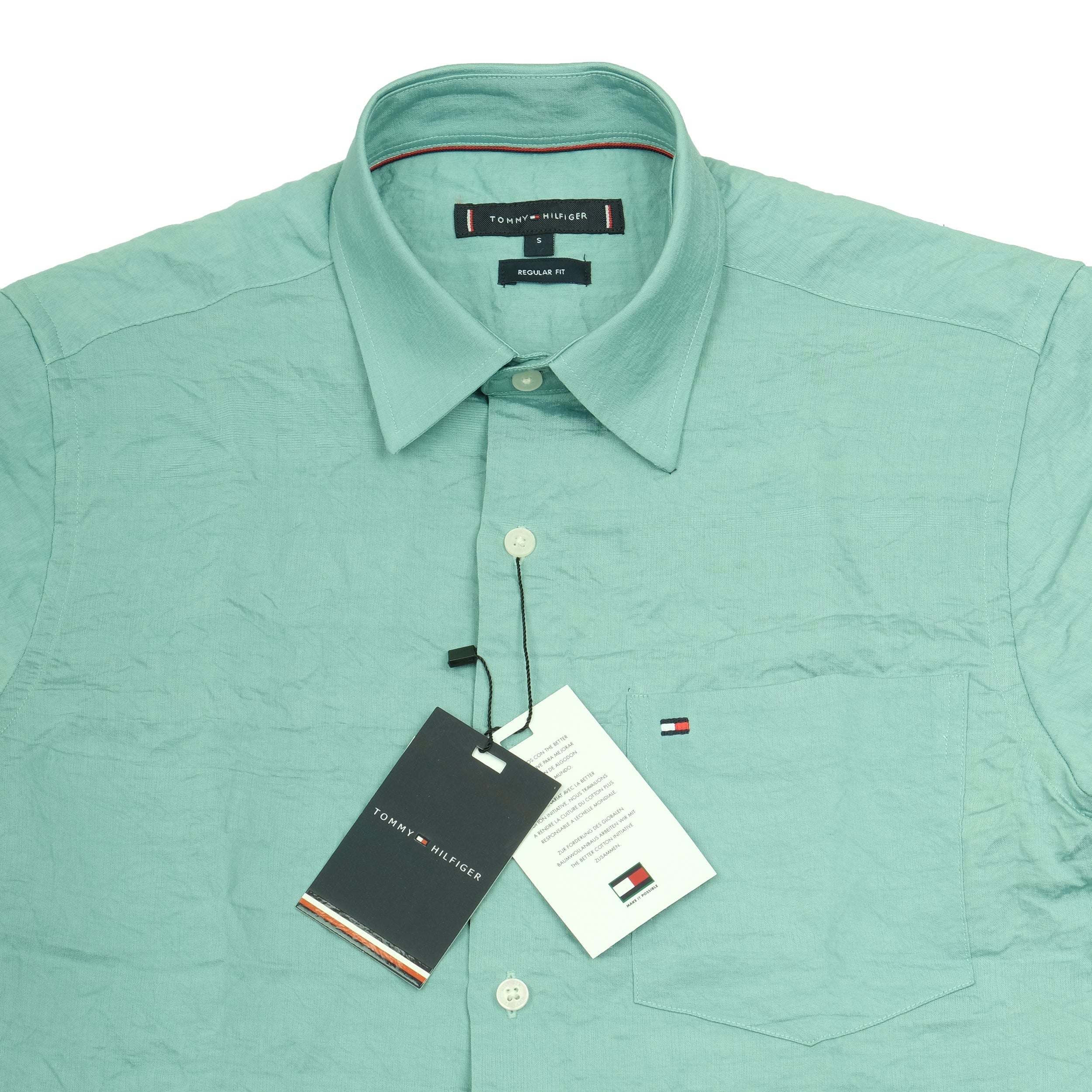 TOMMY HILFIGER Tranquil Teal Classic Fit Short Sleeve Button-Up Shirt