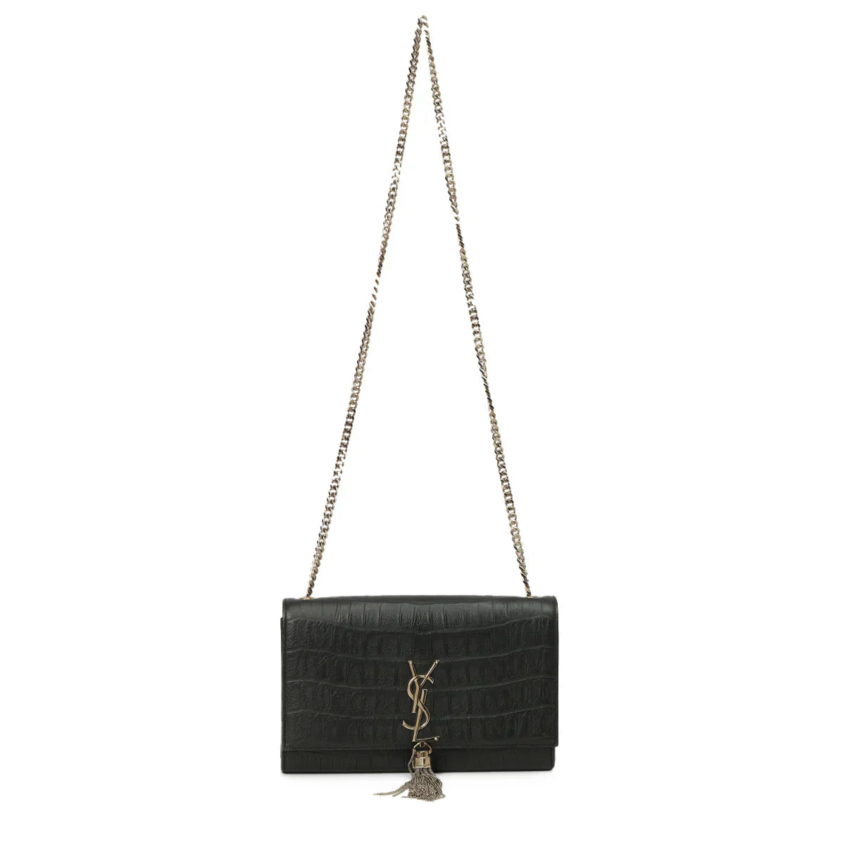 YSL Mystic Onyx Chic Crocodile-Pattern Leather Clutch with Chain Strap