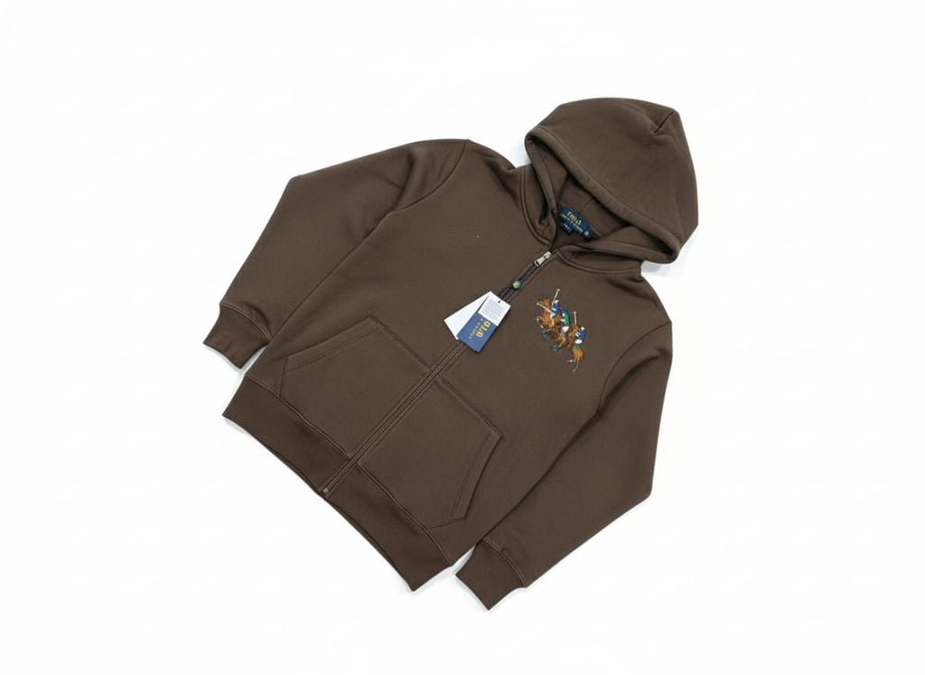 Polo Ralph Lauren Brown Zip-Up Hoodie with Colorful Embroidery