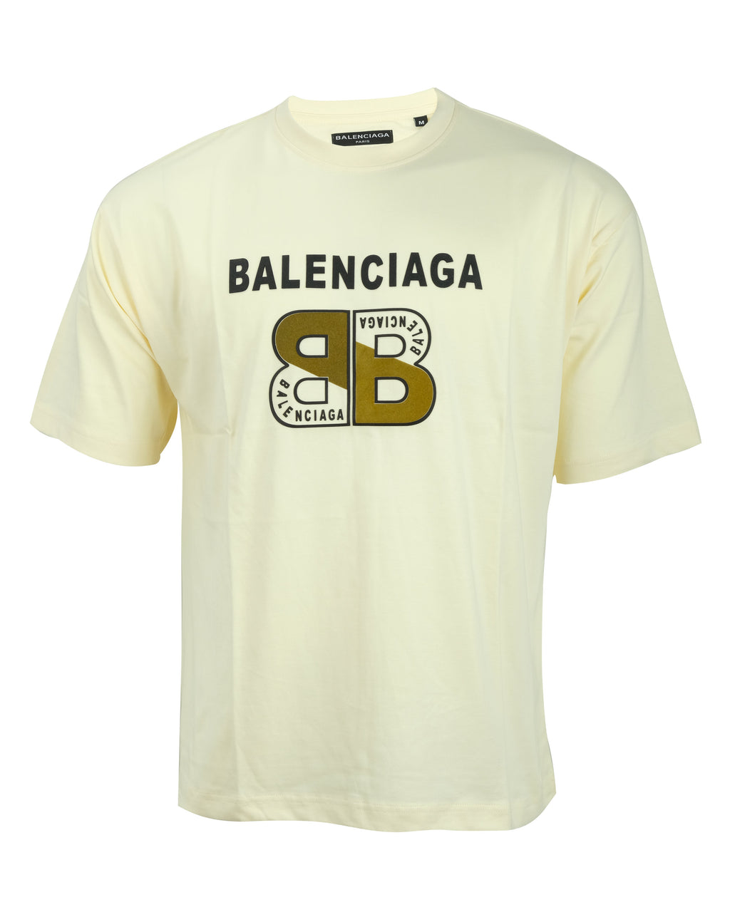 BALENCIAGA Creamy Vanilla Oversized Double BB Logo Crewneck Tee