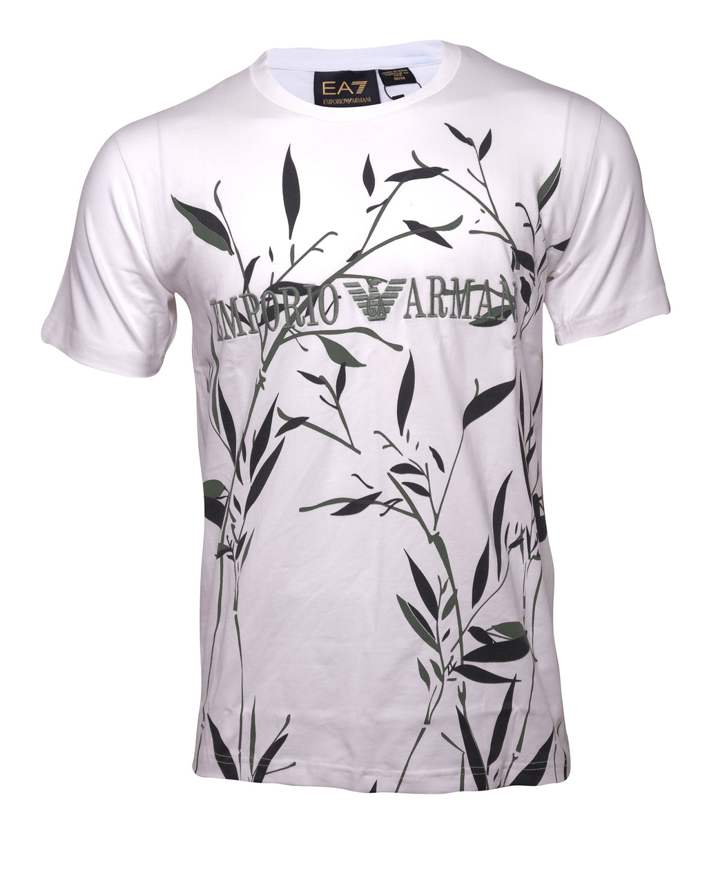 EA7 EMPORIO ARMANI Whispering White Botanical Print Slim Fit Short Sleeve Tee
