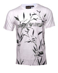 EA7 EMPORIO ARMANI Whispering White Botanical Print Slim Fit Short Sleeve Tee