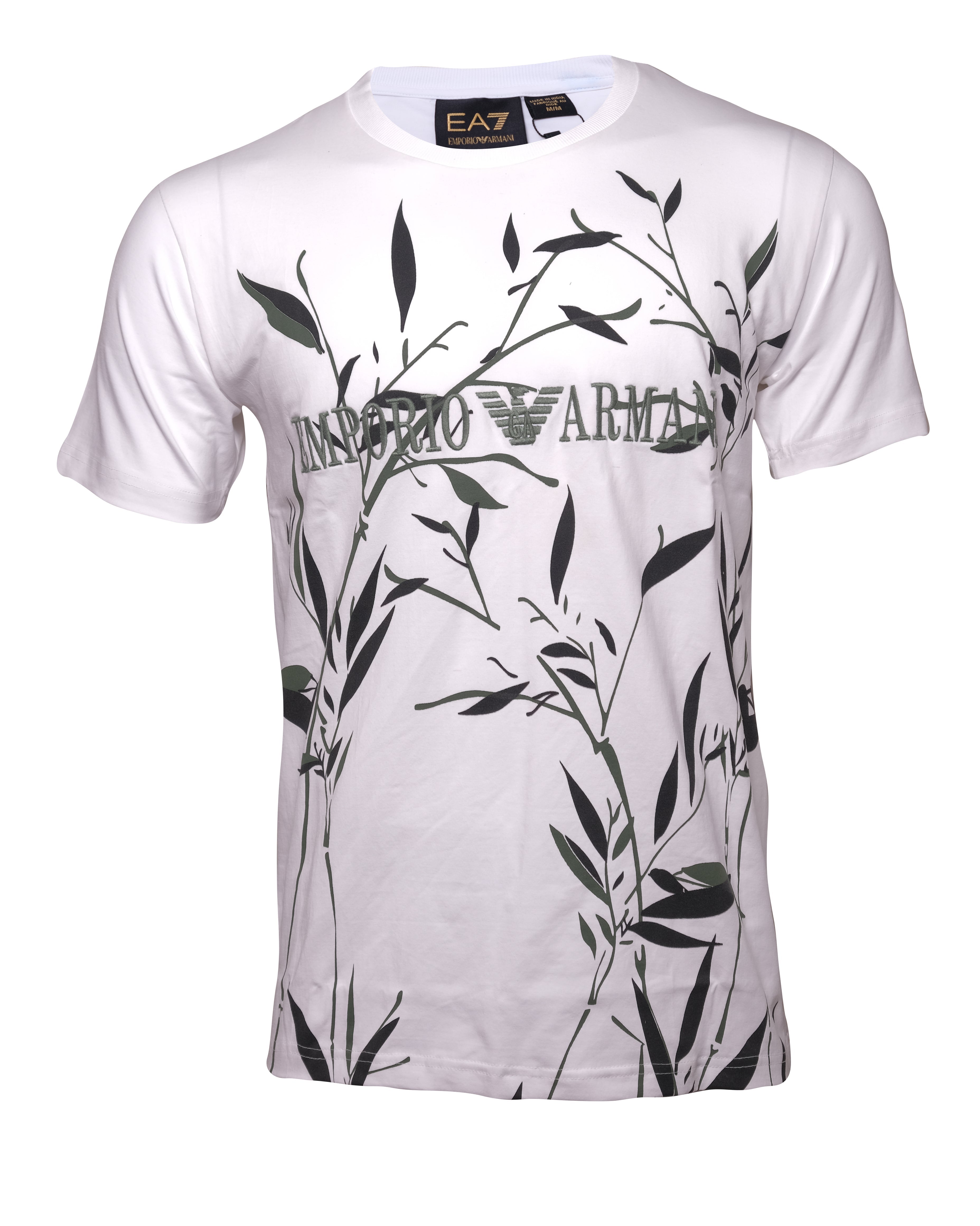 EA7 EMPORIO ARMANI Whispering White Botanical Print Slim Fit Short Sleeve Tee