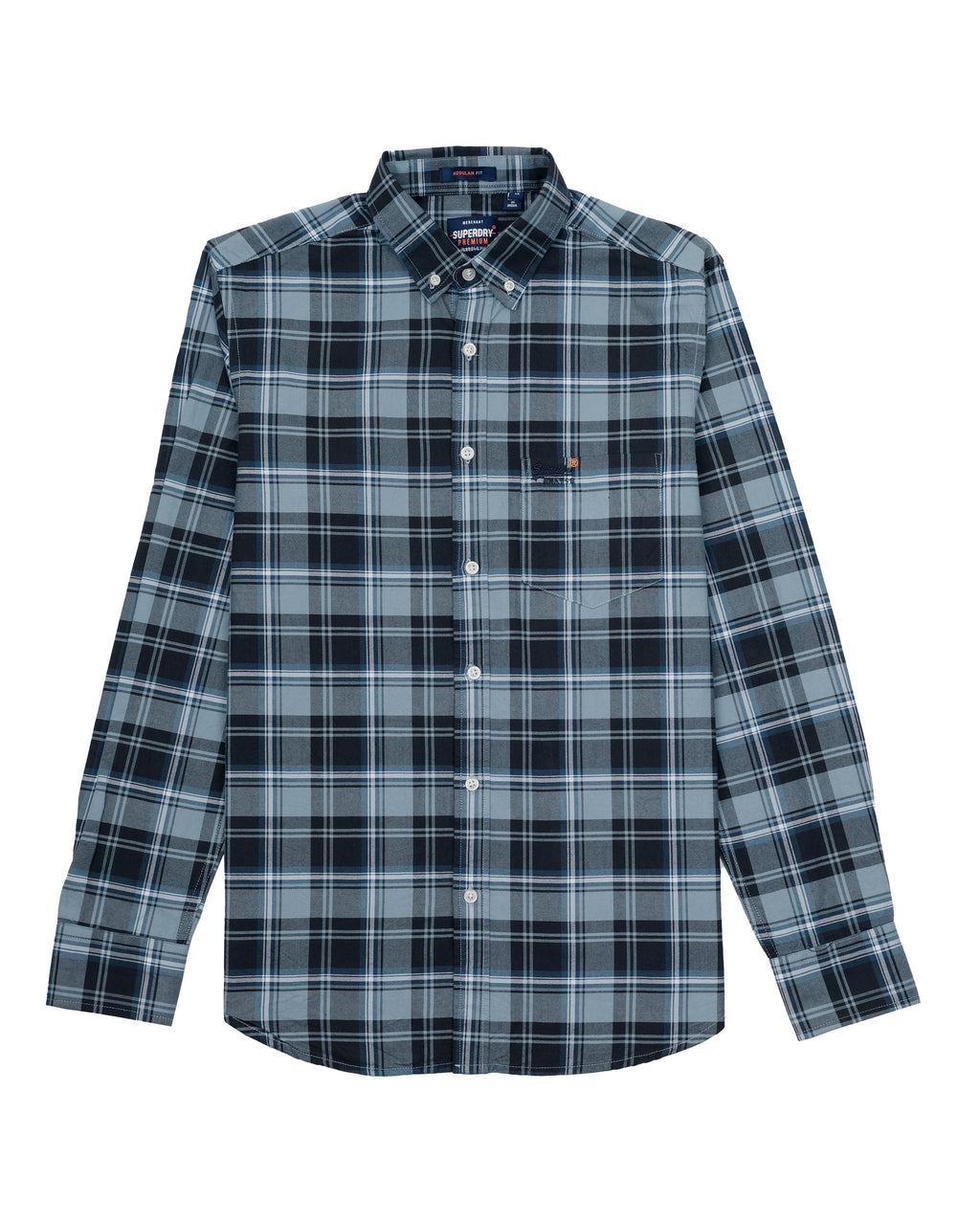 SUPERDRY Midnight Slate Checked Flannel Classic Fit Long Sleeve Shirt