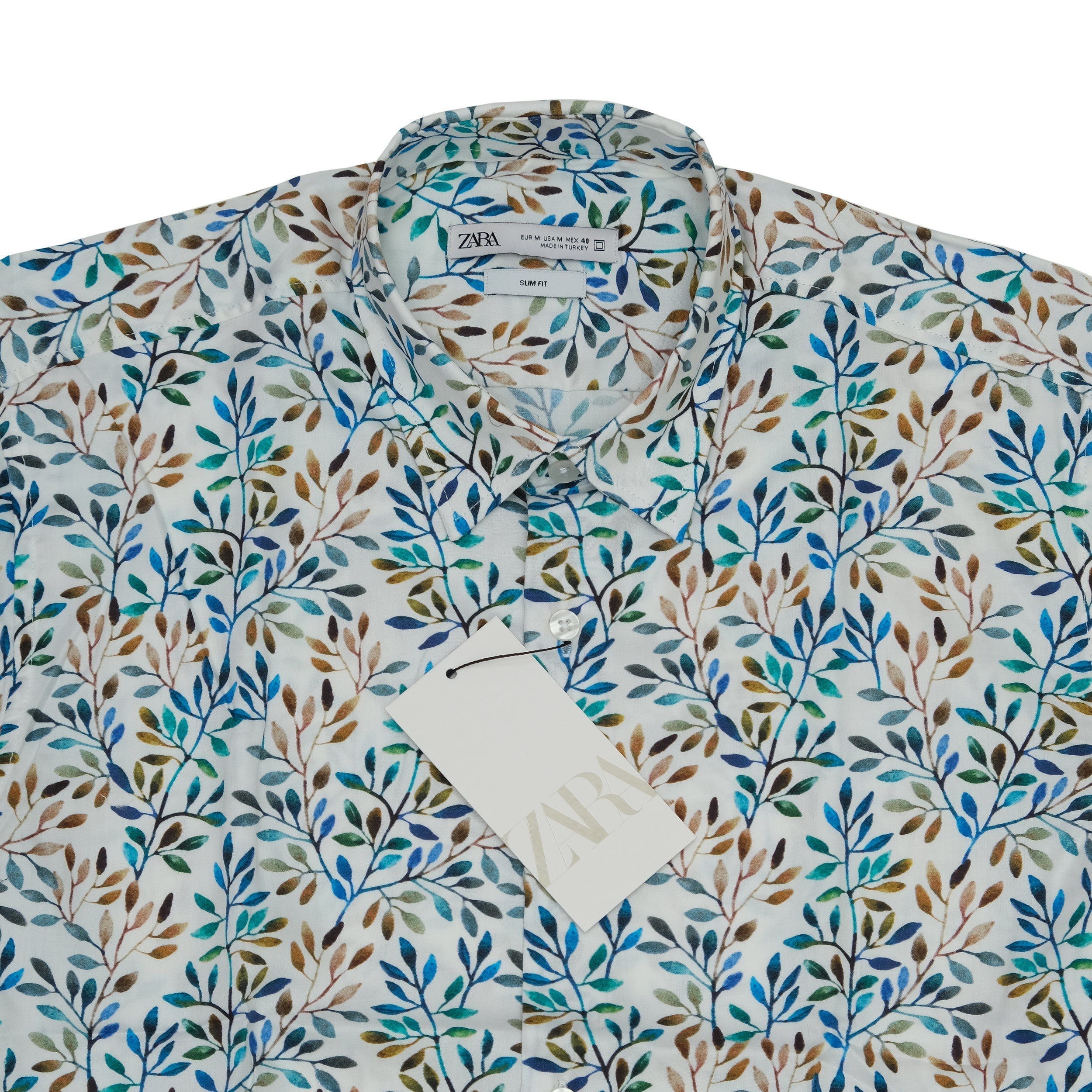 ZARA Serene Sky Floral Print Short Sleeve Shirt