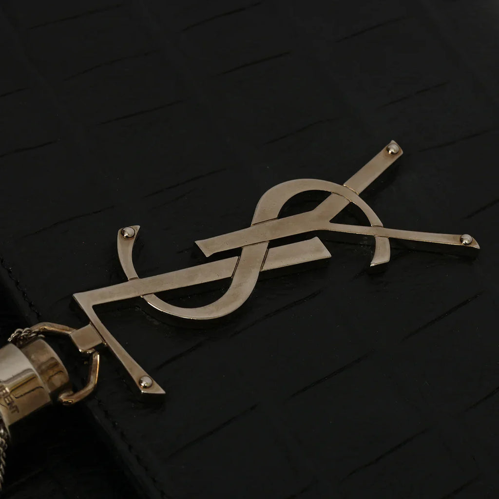 YSL Mystic Onyx Chic Crocodile-Pattern Leather Clutch with Chain Strap