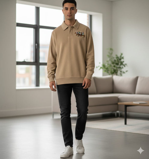POLO RALPH LAUREN Dune Tan Luxe Fit Long Sleeve Piqué Sweatshirt