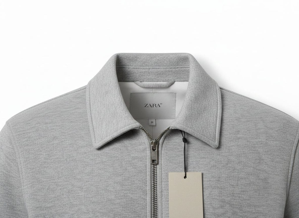ZARA Modern Zip-Up Jacket in Light Grey