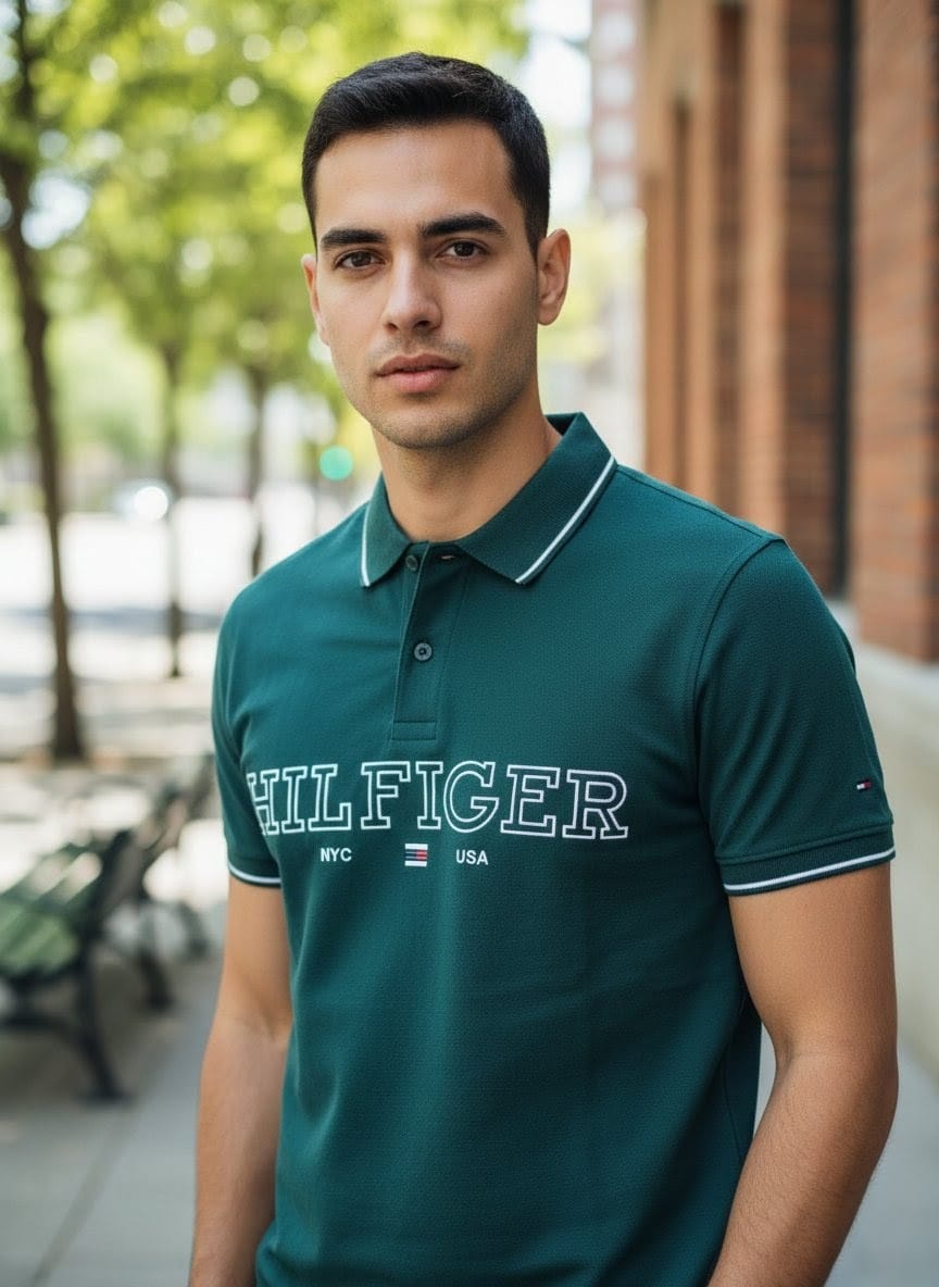 TOMMY HILFIGER NYC USA Classic Polo Shirt in Green