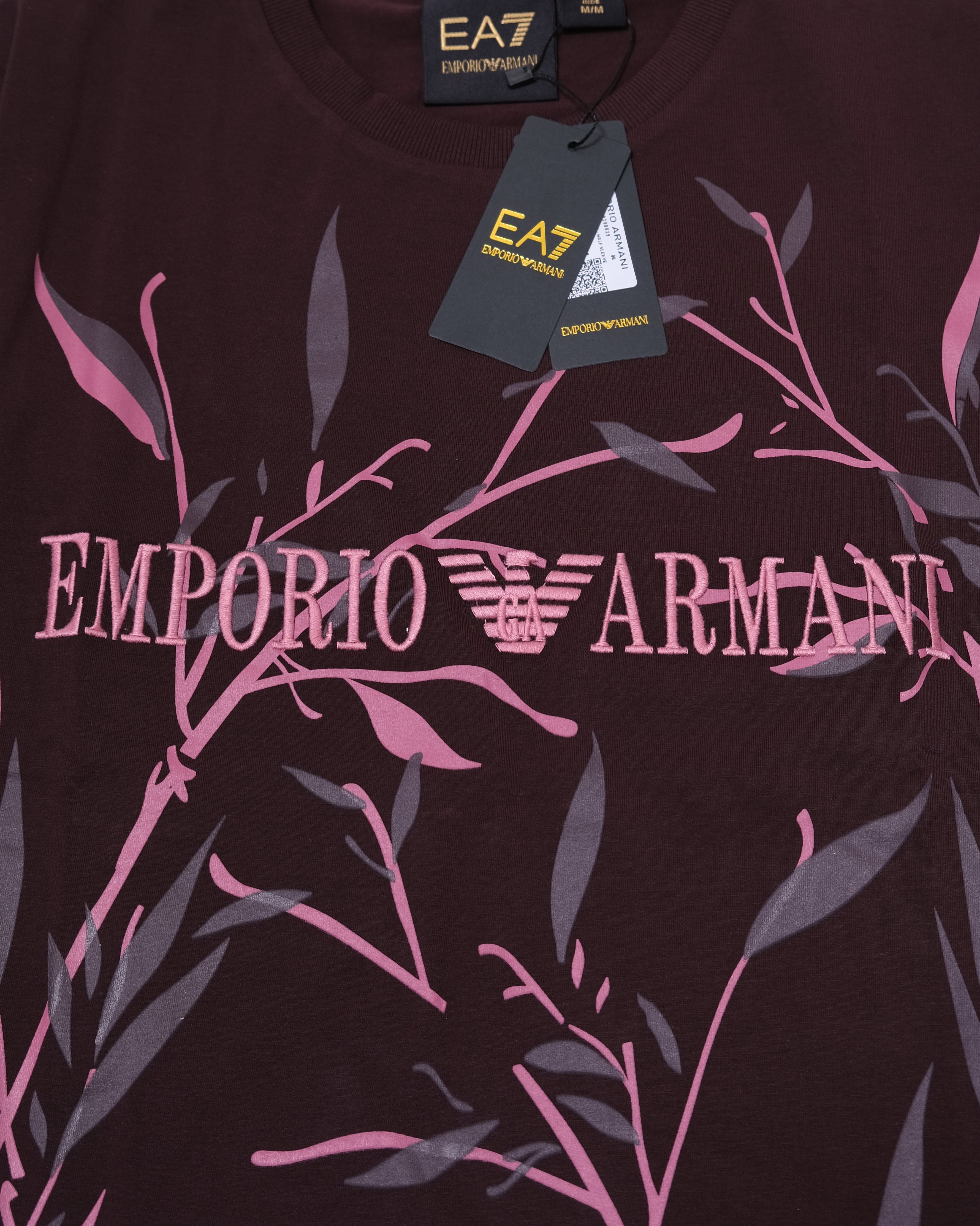 EMPORIO ARMANI EA7 Crimson Blossom Slim Fit Short Sleeve Graphic Tee
