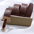 Calvin Klein Monogrammed Brown Leather Belt with Gold Buckle